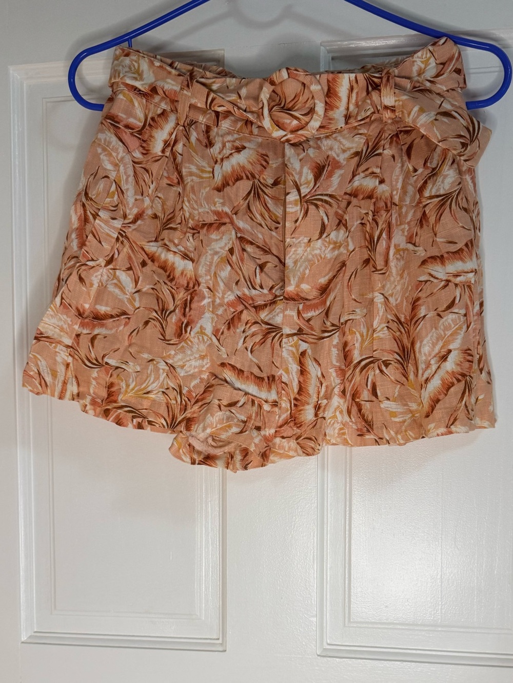 REVOLVE High-Waist Pink Feather-Print Paperbag Shorts